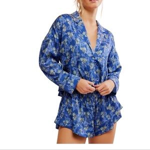 Free People Blue Floral Satin Pajama Set